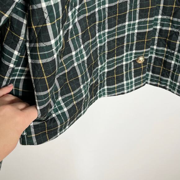 Hill House Quilted Jacket Womens Large Black Green Plaid Pockets Collared READ - Picture 8 of 11
